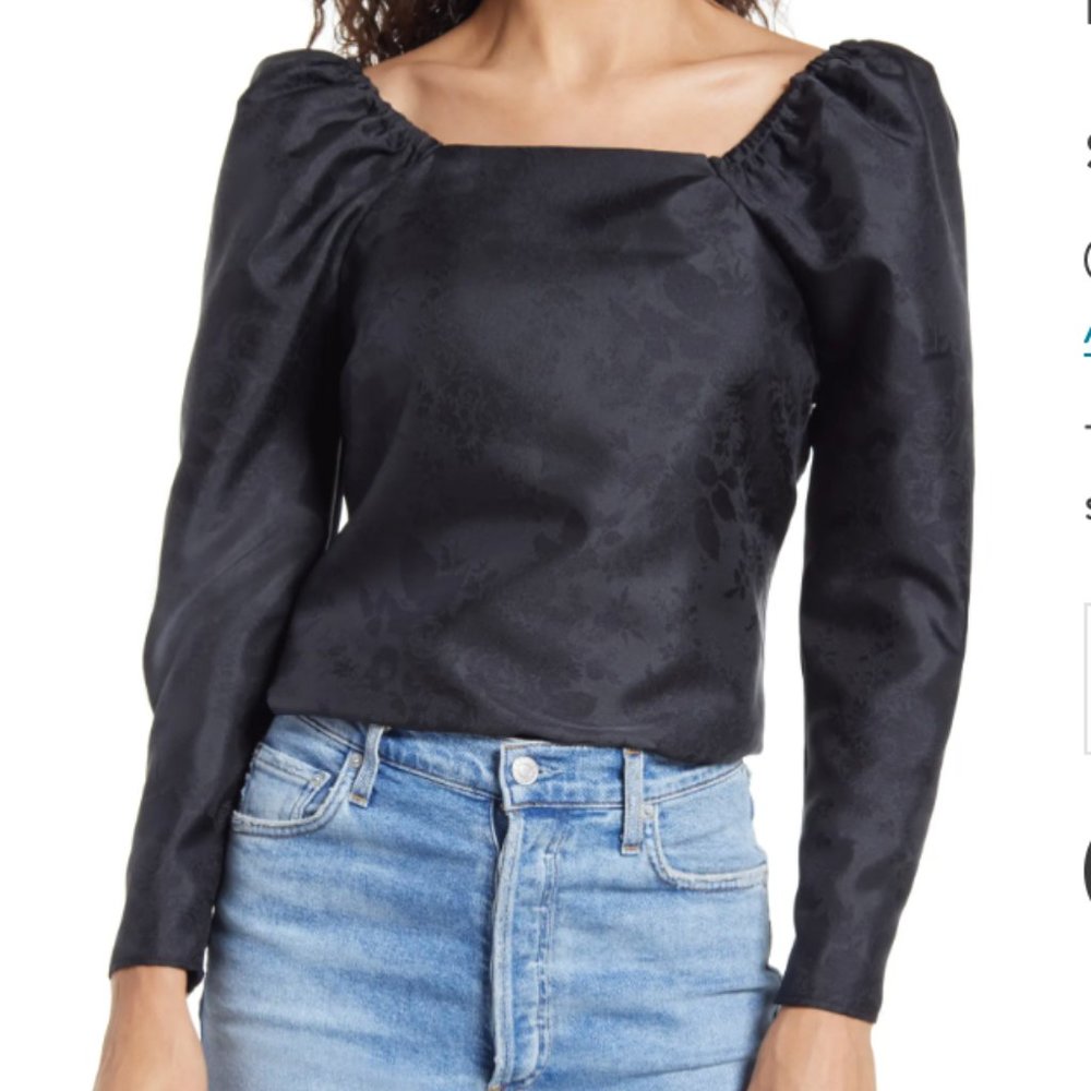 Rachel Parcell Puff Sleeve Jacquard Satin Top - Picture 6 of 6